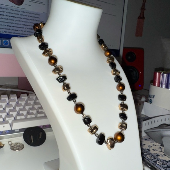 Boho Black, bronze, and Gold Adjustable Beaded Necklace - Picture 4 of 4